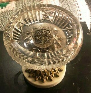 American Heavy Cut Crystal Pedestal Ashtray with Marble Base 3