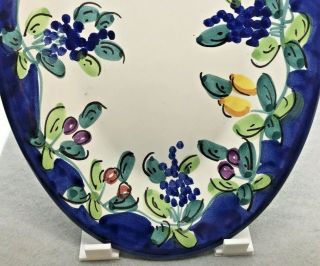 Fruit Pattern Vintage Cobalt Blue Signed Dip A Mano Italy Oblong Ceramic Bowl 3