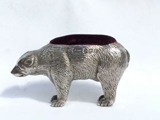 Very Rare Edwardian Silver Polar Bear Pin Cushion,  Charles & Cohen 1906