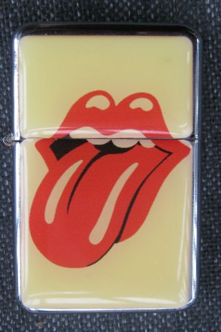 Vintage Rolling Stones Chrome Metal Enamel Fluid Flint Lighter Barely Zippo