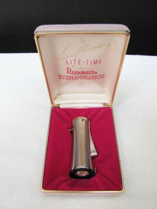 Very Rare Vintage Ronson Lite - Time Butane Purse Lighter W/ Watch