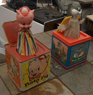 Vintage Mattel Porky Pig In The Music Box 1964 & Bugs Bunny 1970 