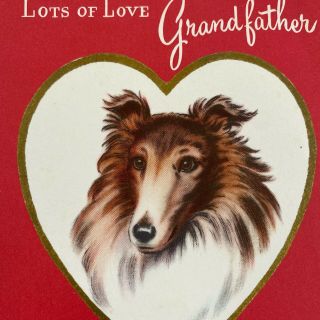 Vintage Mid Century Valentine’s Day Greeting Card Lassie Collie Dog Norcross