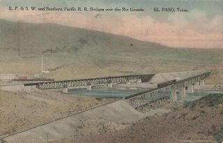 Ep Sw Southern Pacific Railroad Bridges Rio Grande El Paso Texas Vtg