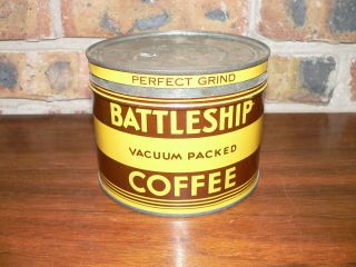 Rare Vintage Battleship Coffee Tin One Pound Plus Can W/lid Wm.  S.  Scull Company
