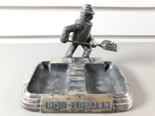 Vintage Iron Fireman Double Ashtray With Coal Robot Acr Metal Art Ware