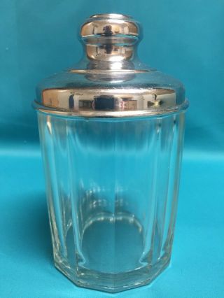 Vintage Mid Century Modern Heavy Glass Tobacco Cigar Humidor Jar Chrome Lid 1950