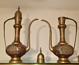 2 - 24 " Vintage Brass Mid East Tea Pots Moroccan W/ Fine Detailed Pattern