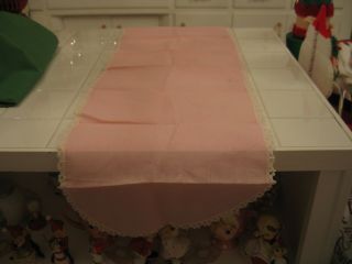 Cute Vintage Pink With Crochet Edge Dresser Runner Scarve Doily