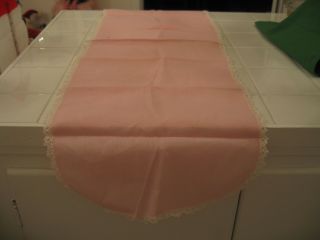 Cute Vintage Pink With Crochet Edge Dresser Runner Scarve Doily 2