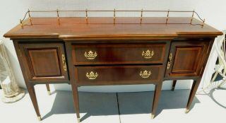 Antique/vtg 63 " Banded Solid Mahogany Wood Brass Gallery Sideboard Buffet