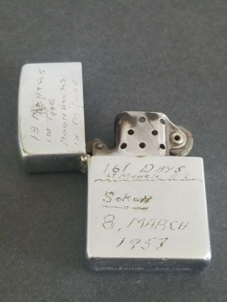At Least 1957 Classic Vintage Zippo Lighter Plain Chrome Engraved Military ?
