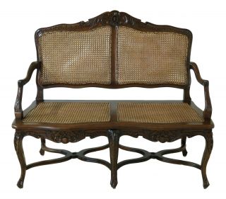 49158ec: French Louis Xv Style Cane Back & Seat Settee