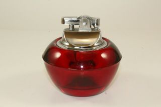 Vintage Mid Century Viking Glass Table Lighter With Ashtray Red.