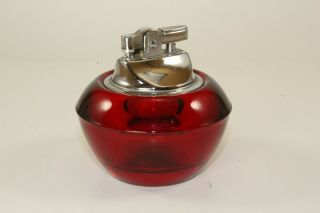 Vintage Mid Century Viking Glass Table Lighter with Ashtray Red. 2