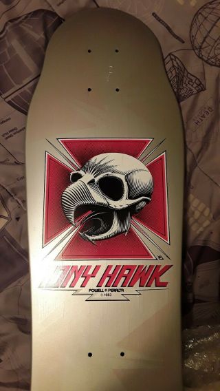 Vintage Og Tony Hawk Skateboard Deck.  1983 Mini Silver.  Nos.