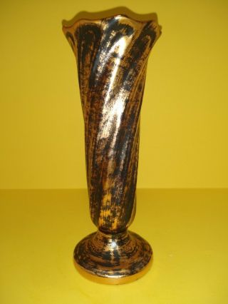 Vintage Stangl Black & Gold 1906 Ruffled Bud Vase Hand Painted Mid Century M