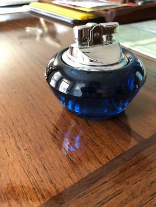 Vintage Mid Century Viking Glass Table Lighter Dark Blue 3