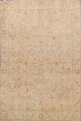 Traditional Antique Muted Geometric Wool Area Rug Distressed Hand - Knotted 9x13