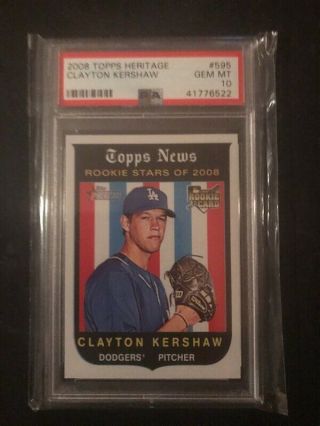 2008 Topps Heritage Clayton Kershaw 595 Rc Psa 10 Gem Mt Los Angeles Dodgers