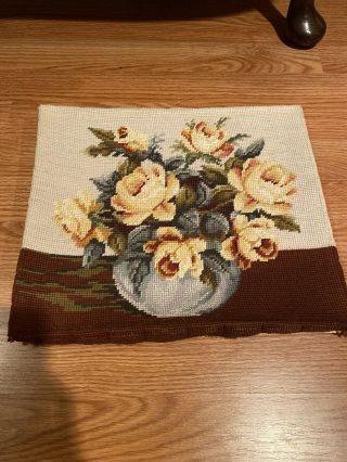 Vintage / Antique 12 X 14 " Still Life Rose Floral Classic Needlepoint Completed