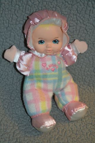Vtg 1996 Playskool My Very Soft Baby Doll Snuzzles Plush Plaid Squeaker