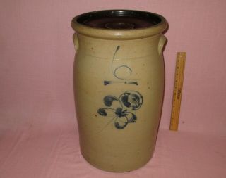 Antique 19th C Stoneware Red Wing 6 Gallon Butterfly Churn Crock W/ Lid 18 " Rare