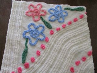 Vintage Needlepunch Flower Pops Chenille Bedspread Fabric 14 X 34