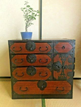 Antique Japanese Furniture Wood Cabinet Isho Dansu /tansu With Metal Fittings