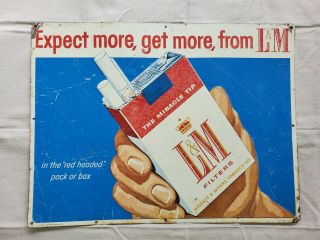 Vintage L&m Cigarettes Embossed Metal Sign 23 1/2 " X 17 3/4 "