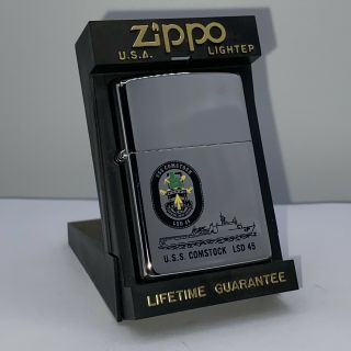 Zippo Lighter " Uss Comstock Lsd - 45 " Us Navy - & In The Case