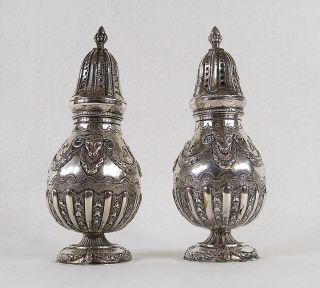 Large Antique Austrian Empire 13 Silver Rams Head Salt & Pepper Shakers