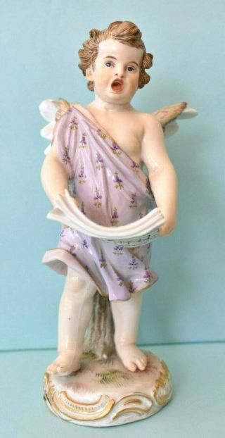 Antique Meissen Crossed Sword 6 1/2 " Singing Cherub Angel Cupid W.  A.  Criswell