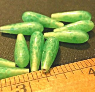 10 Vintage Green Speckled Glass Half 1/2 Drill Bead Drop Jade Green 3/4 