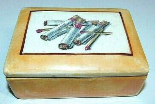 Vintage 1930s Ceramic Made In Czecho Slovakia Box Painted W/ Cigarettes 4.  5x3.  25