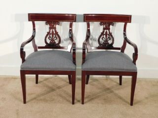 Pair Kindel Furniture Neoclassical York EMPIRE Mahogany Arm Dining Chairs 3