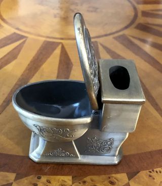 Rare Ornate Vintage Solid Brass Hinged Ashtray Toilet Ash Tray Metal Art