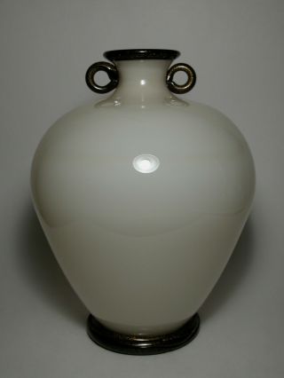 Large Italian Murano Art Glass Vase Barovier Toso Lattimo Vase Gold Leaf Trim Ex