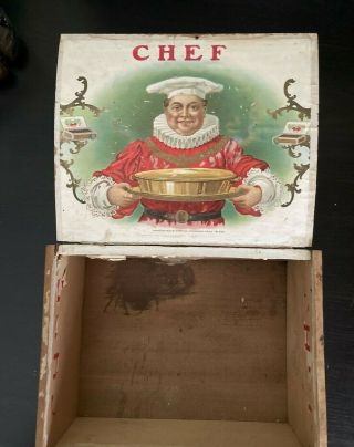 Antique Chef Wooden Cigar Box Factory Manufactures State Of Wv