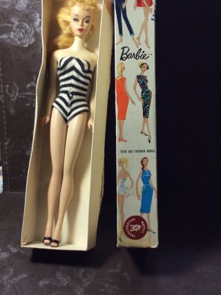. 1959 Barbie Ponytail Blond 3 With 1tm Box Glasses Clothes And Shoes