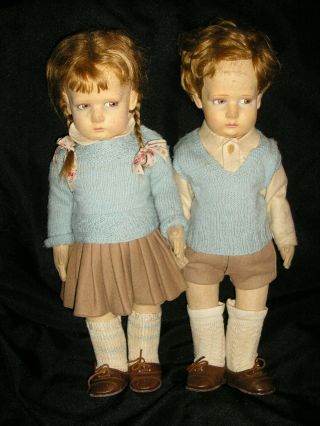 Rare Early Lenci Children School Girl And School Boy Twins