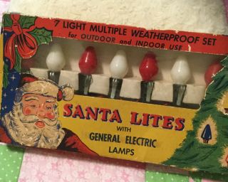 Vintage General Electric Santa Lites Set Of 9 Red & White Lamps