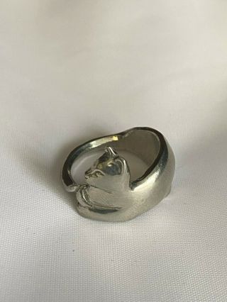 Vintage Heavy Sterling Silver Cat Ring,  Size 11