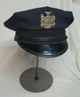 Vintage York Police/official Uniform 8 Point Hat/ Ny State Badge Stand Incld
