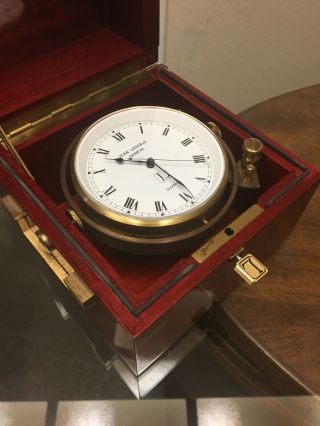 Rare Jean Lassale Marine Chronometer Clock Brass & Wooden Box 1975 -