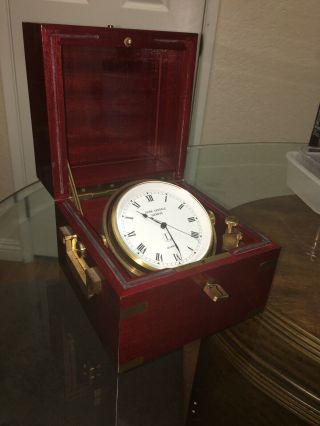 Rare Jean Lassale Marine Chronometer Clock Brass & Wooden Box 1975 - 2