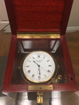 Rare Jean Lassale Marine Chronometer Clock Brass & Wooden Box 1975 - 3