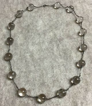 Art Deco Sterling Silver Pools Of Light/crystal Orbs Necklace - 22 "