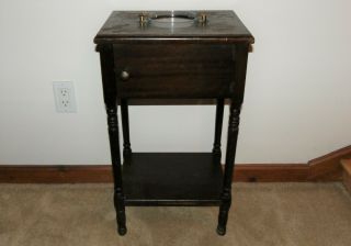 Vintage Wood Chairside Smoking Table Stand Tobacco Humidor With Built In Ashtray