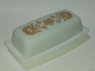 Vintage Pyrex Butterfly Gold Butter Dish With Lid Flowers Milkglass